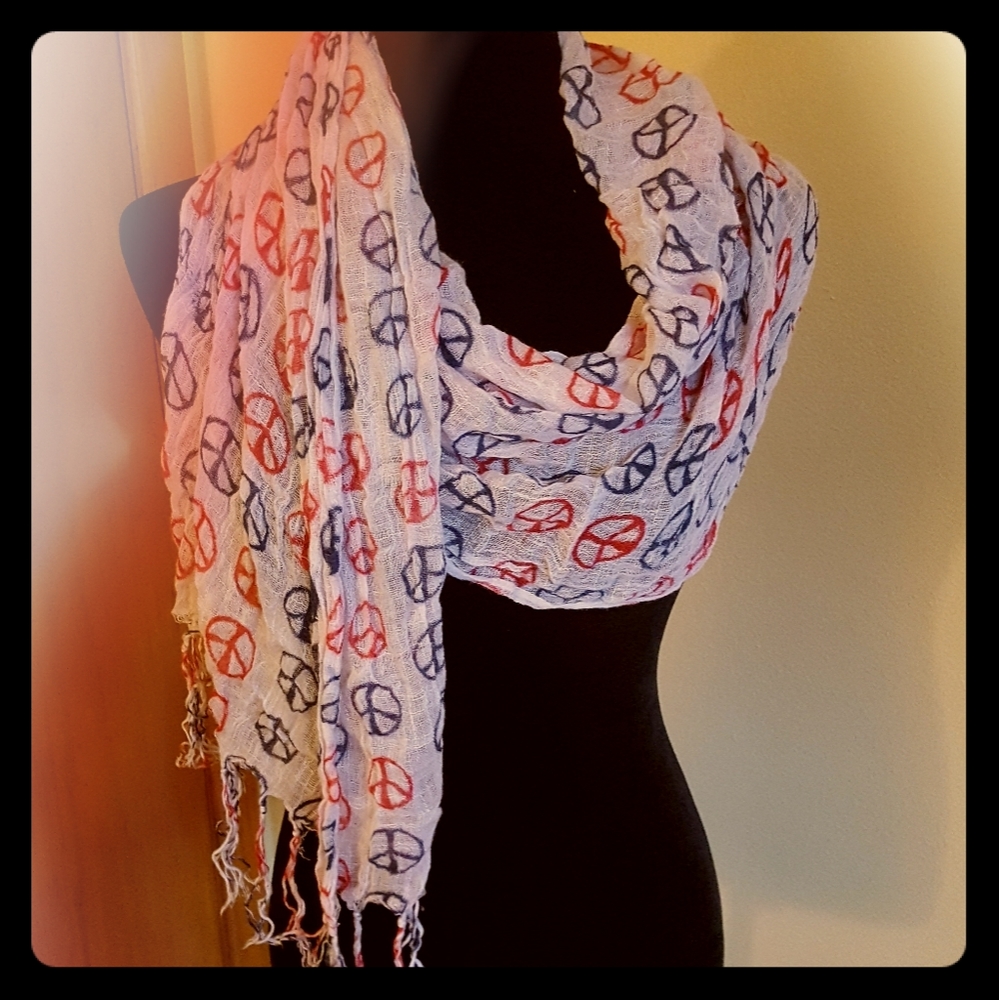 Red, White, & Black Peace Sign Scarf
